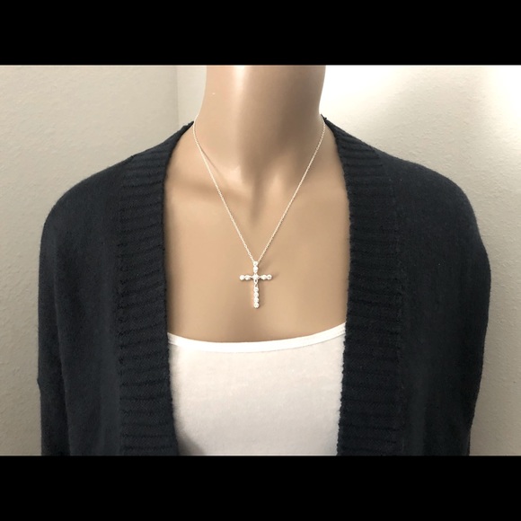 NEW S925 Sterling Silver Diamond Cross Necklace - Picture 6 of 9